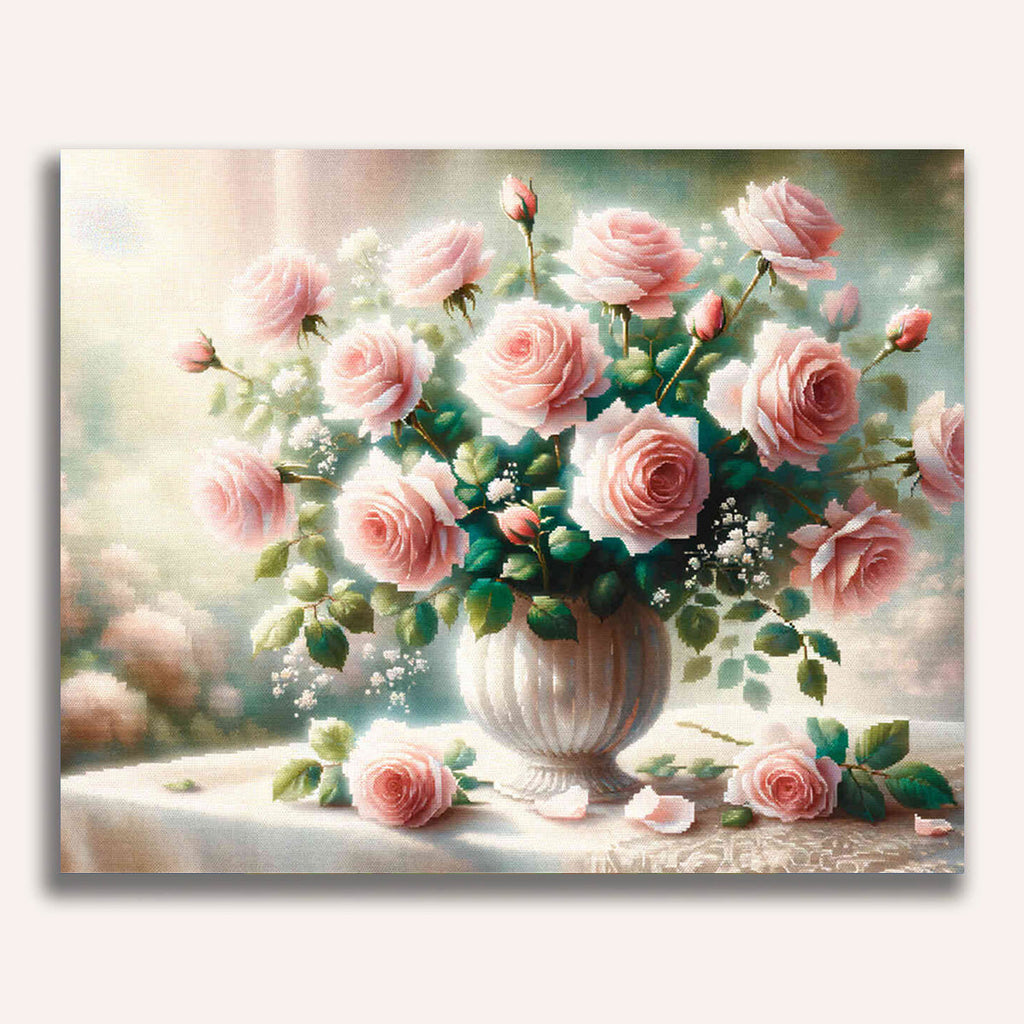 Paint by Numbers - Pink roses bouquet, vase
