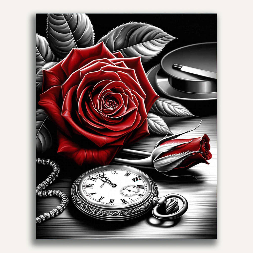 Paint by Numbers - Pocket Watch Red Rose