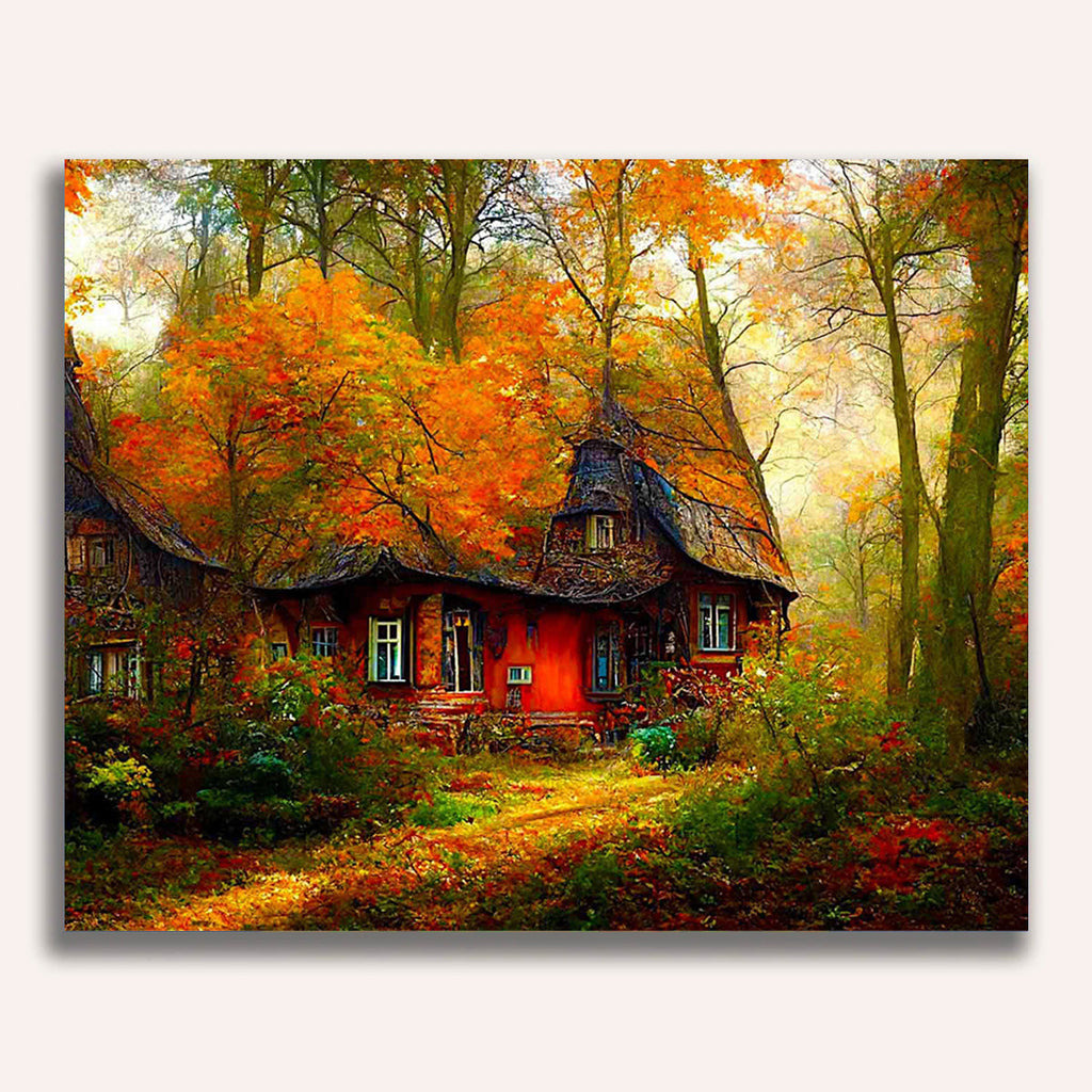 Paint by Numbers - Pointed roof house in the forest