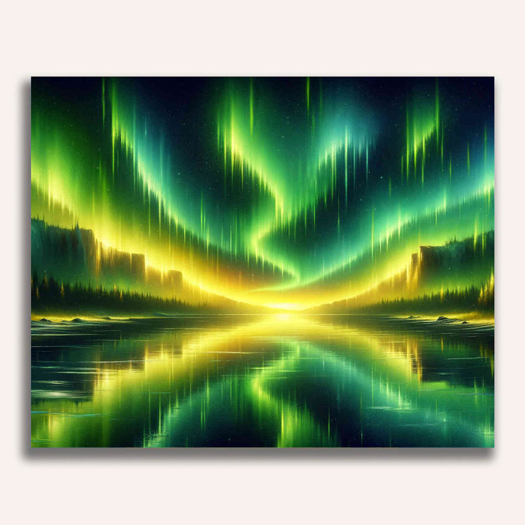 Paint by Numbers - Northern lights in green