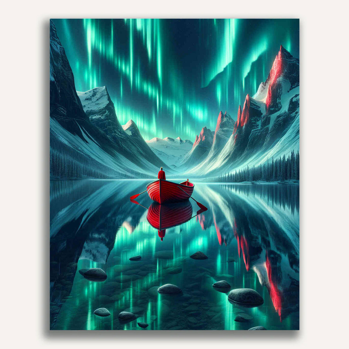 Paint by Numbers - Northern Lights, Red boat
