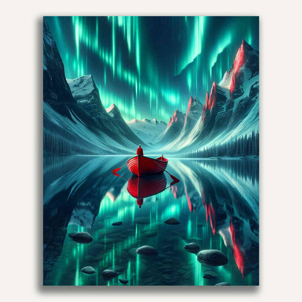 Paint by Numbers - Northern Lights, Red boat