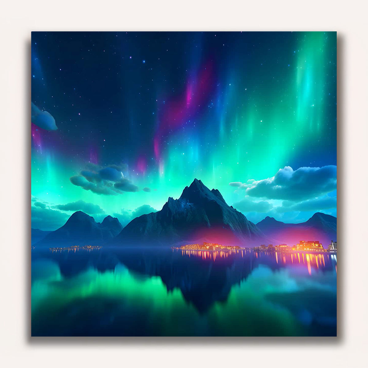 Paint by Numbers - Northern lights with glowing city