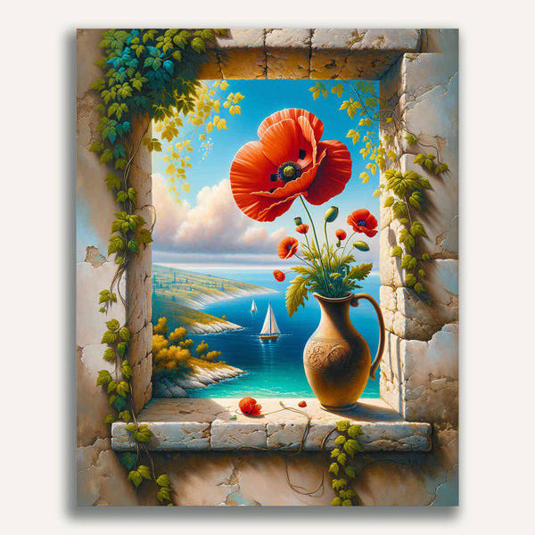 Paint by Numbers - Poppy Flower on Windowsill