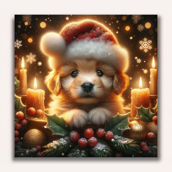 Paint by Numbers - Puppy with Christmas hat