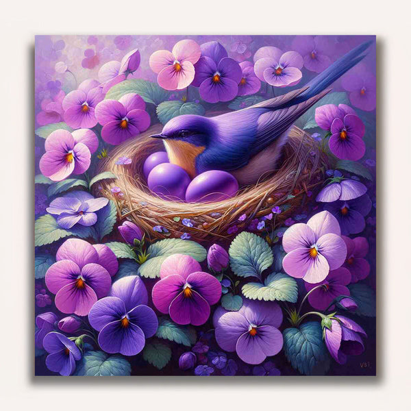 Paint by Numbers - Purple Bird with Flowers