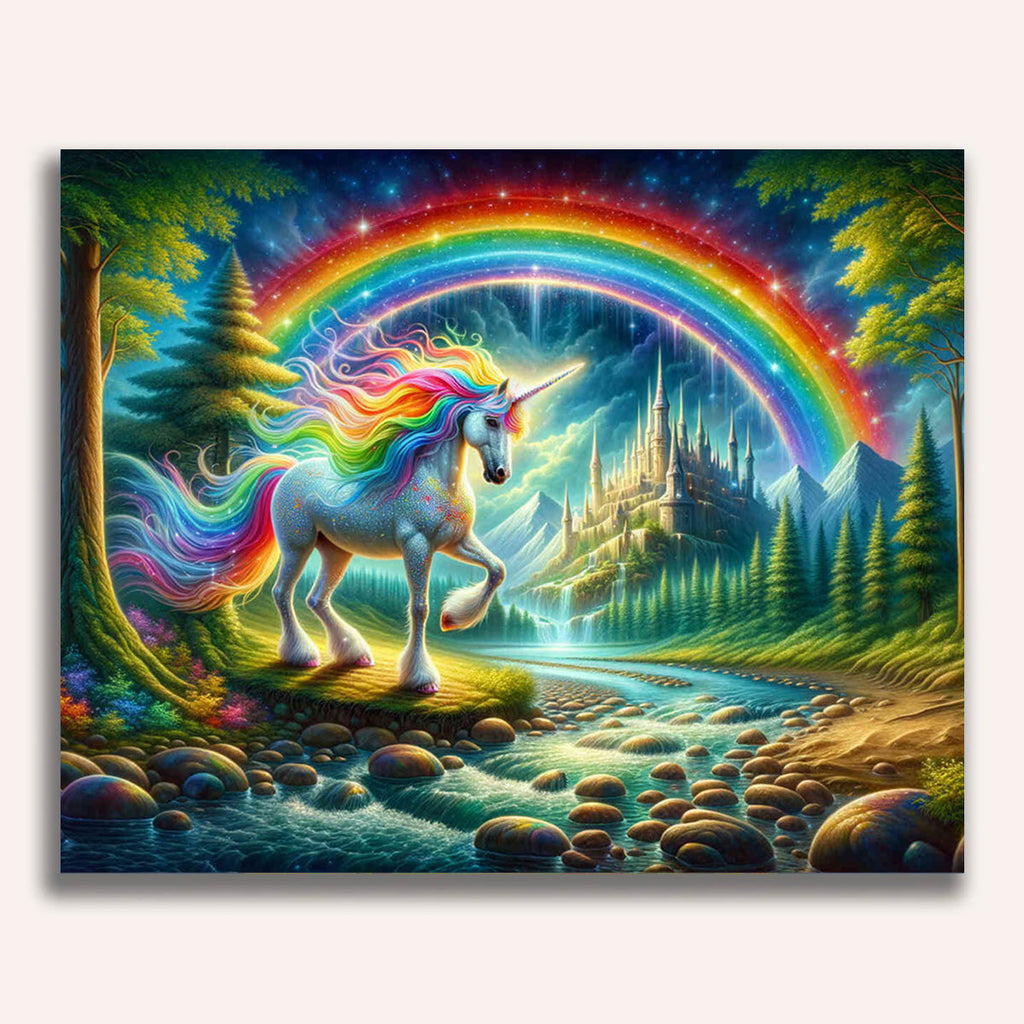 Paint by Numbers - Rainbow unicorn in the magic forest