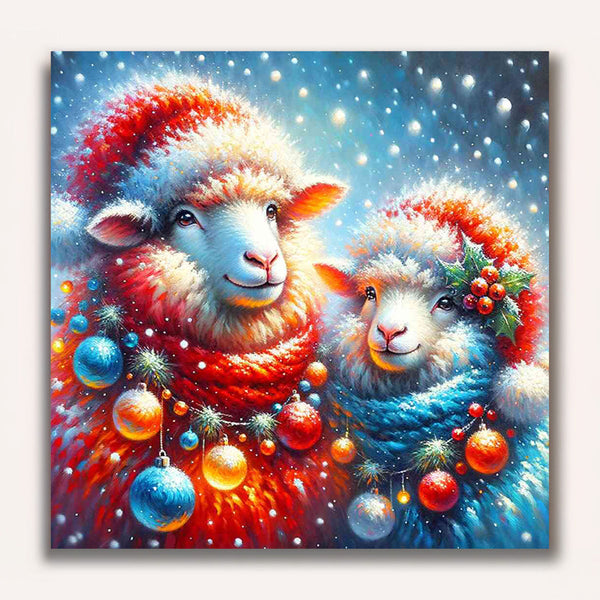 Paint by Numbers - Red and blue Christmas sheep