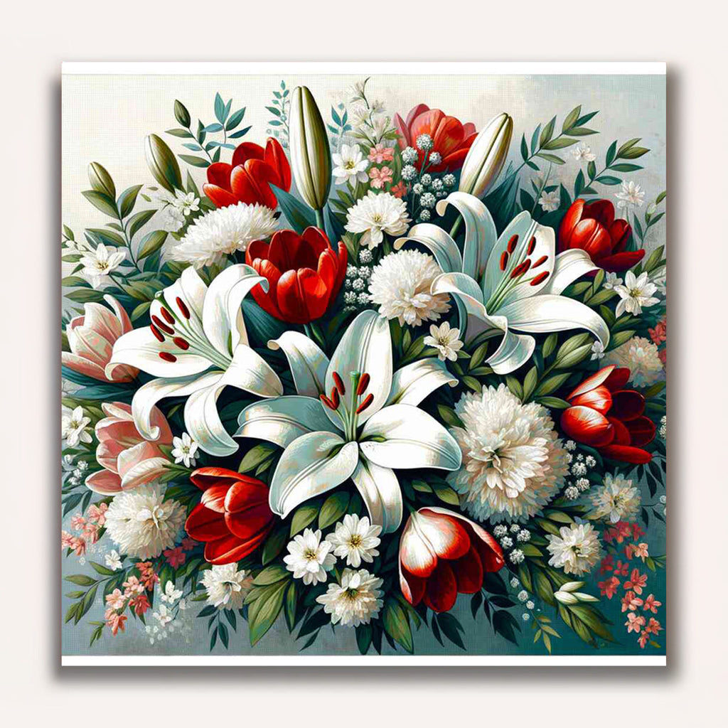 Paint by Numbers - Red and white bouquet of flowers