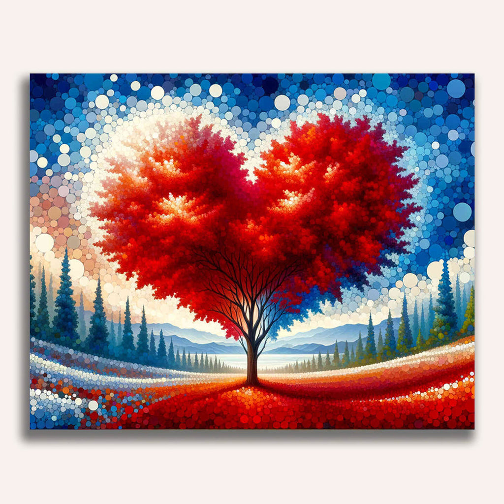 Paint by Numbers - Red heart tree