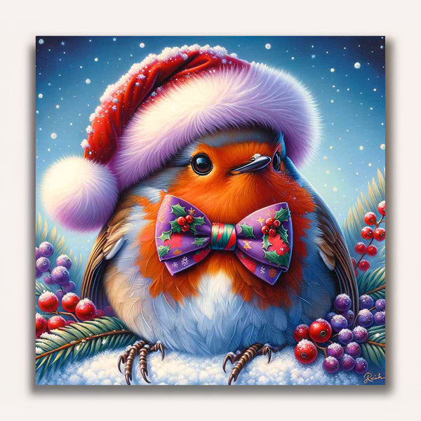 Paint by Numbers - Robin with Christmas hat