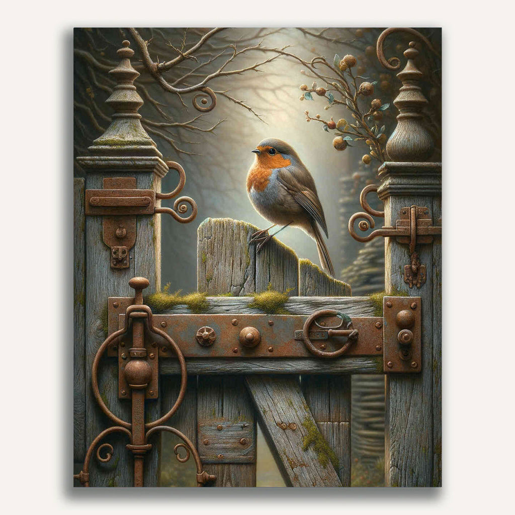 Paint by Numbers - Robin, wooden gate
