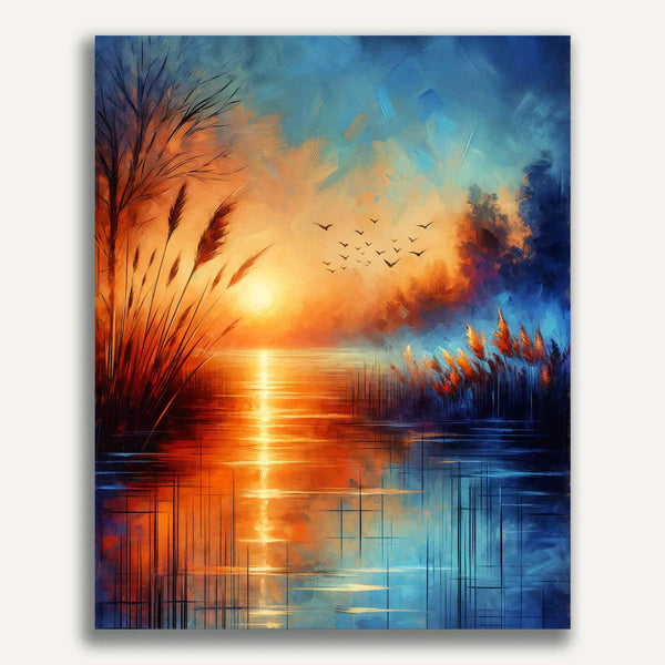 Paint by Numbers - Reeds by the lake, evening glow