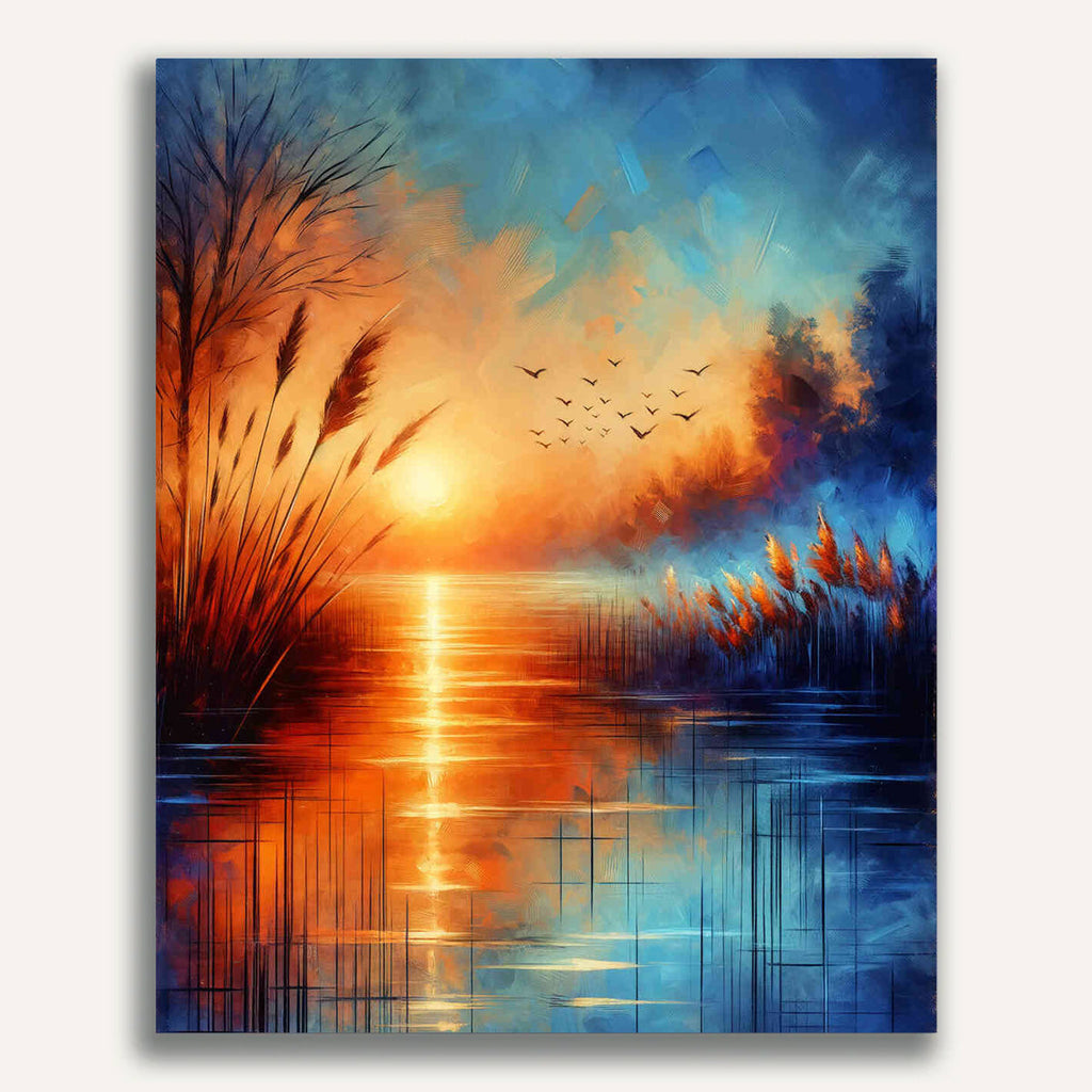 Paint by Numbers - Reeds by the lake, evening glow