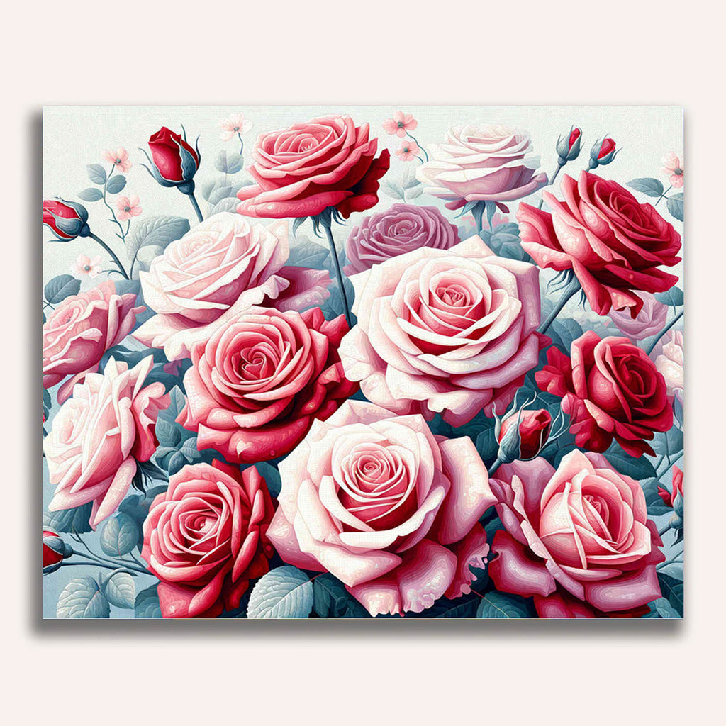 Paint by Numbers - Rose arrangement in red and pink