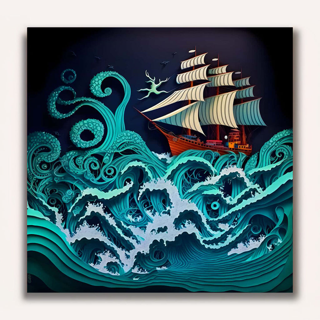Paint by Numbers - Rough sea Paperart Turquoise