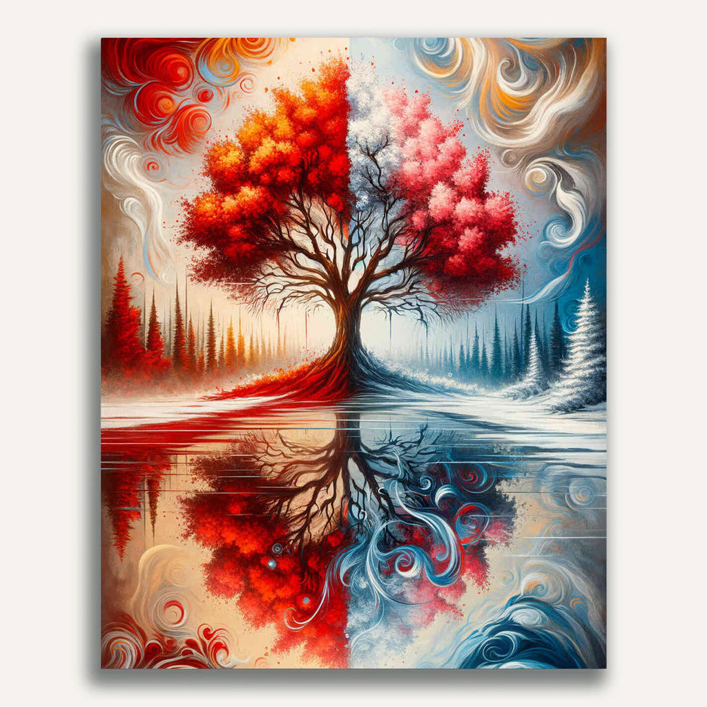 Paint by Numbers - Seasons tree, red tones