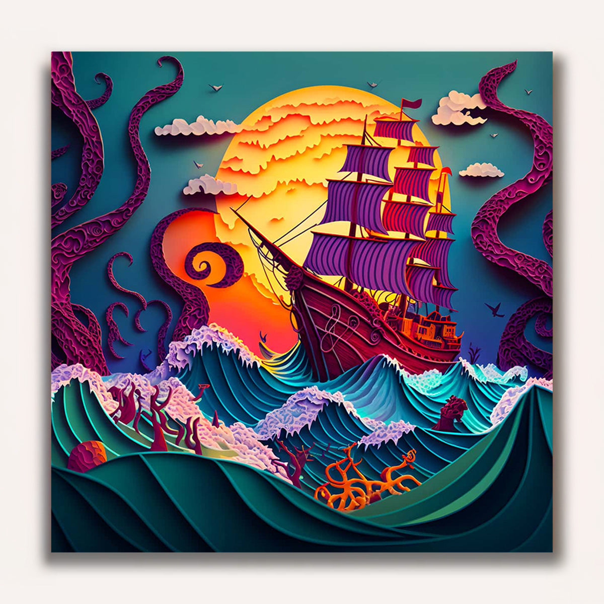 Paint by Numbers - Ship on rough sea Paperart
