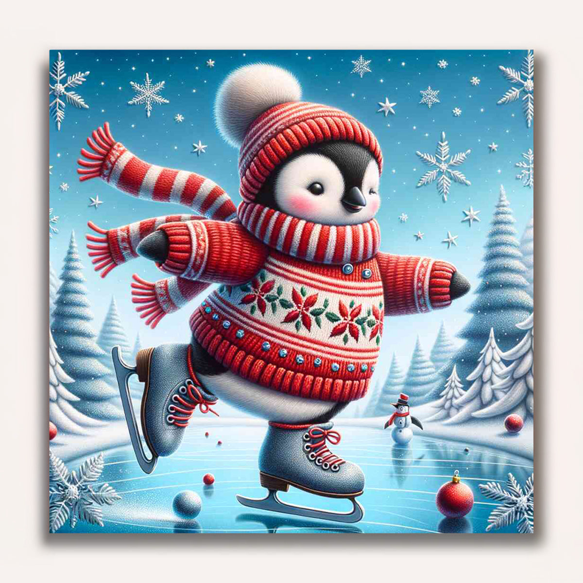 Paint by Numbers - Ice skate penguin, Christmas