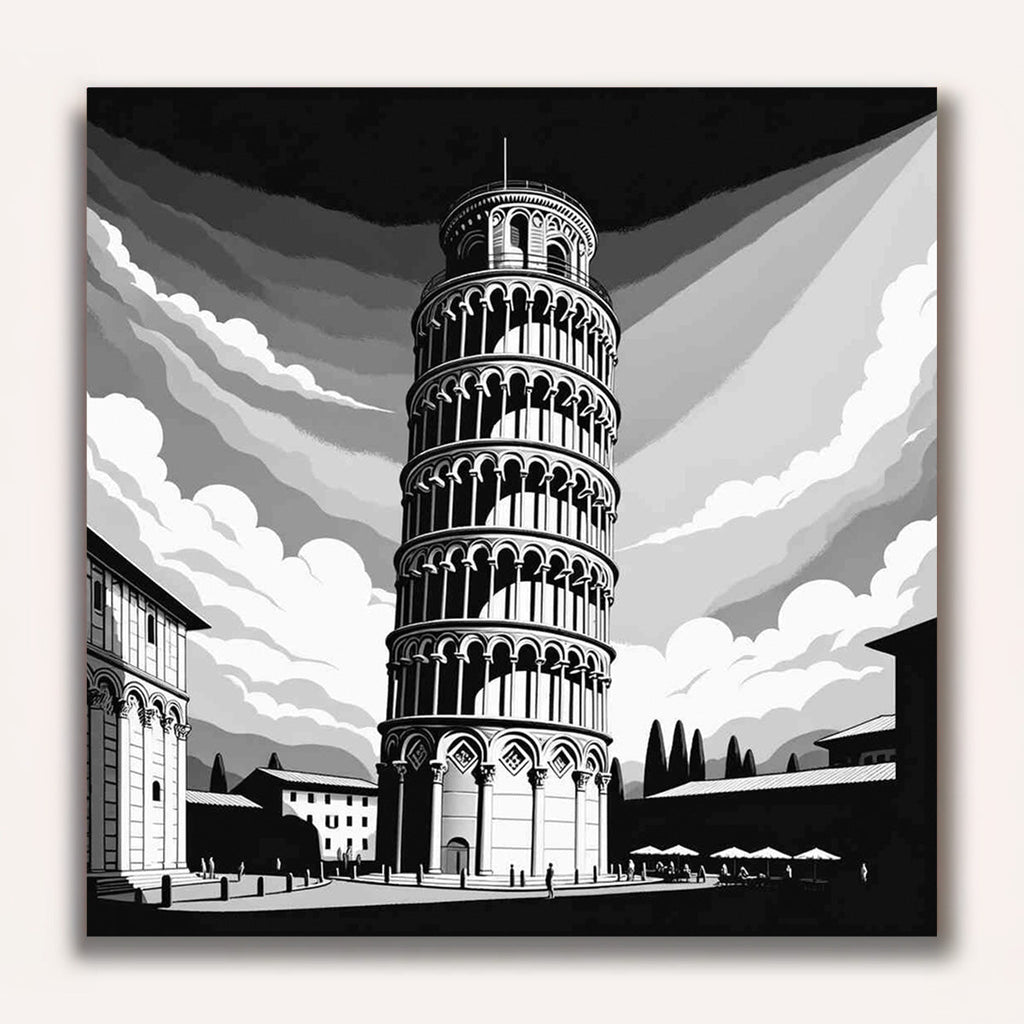 Paint by Numbers - Slate Tower of Pisa Black and White