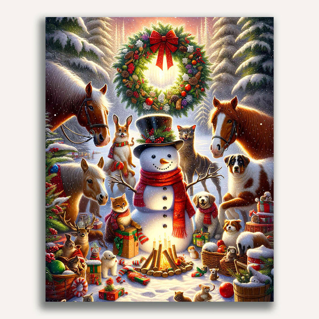 Paint by Numbers - Snowman with Family of Animals