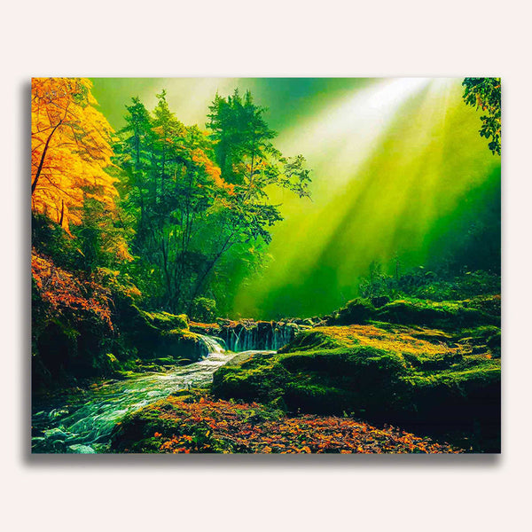 Paint by Numbers - Sun rays on the rocky river