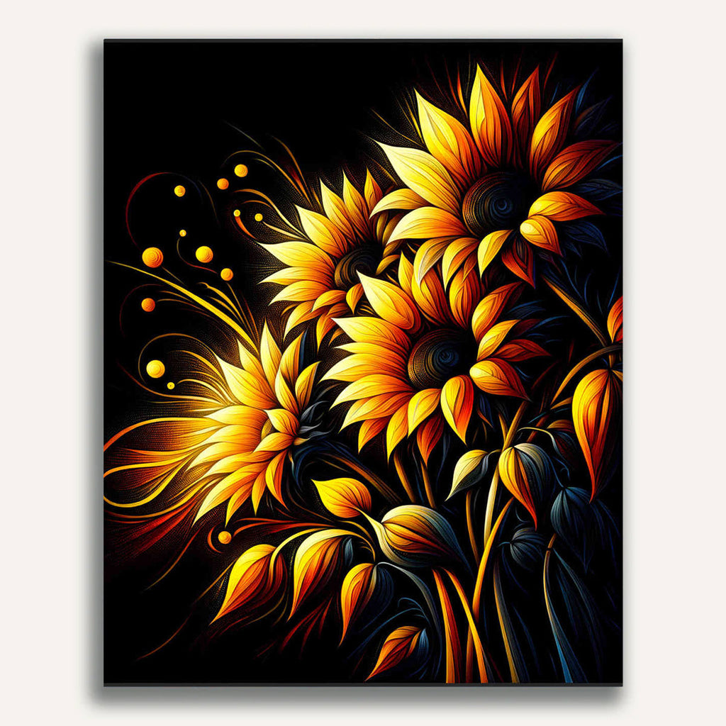 Paint by Numbers - Sunflowers on black