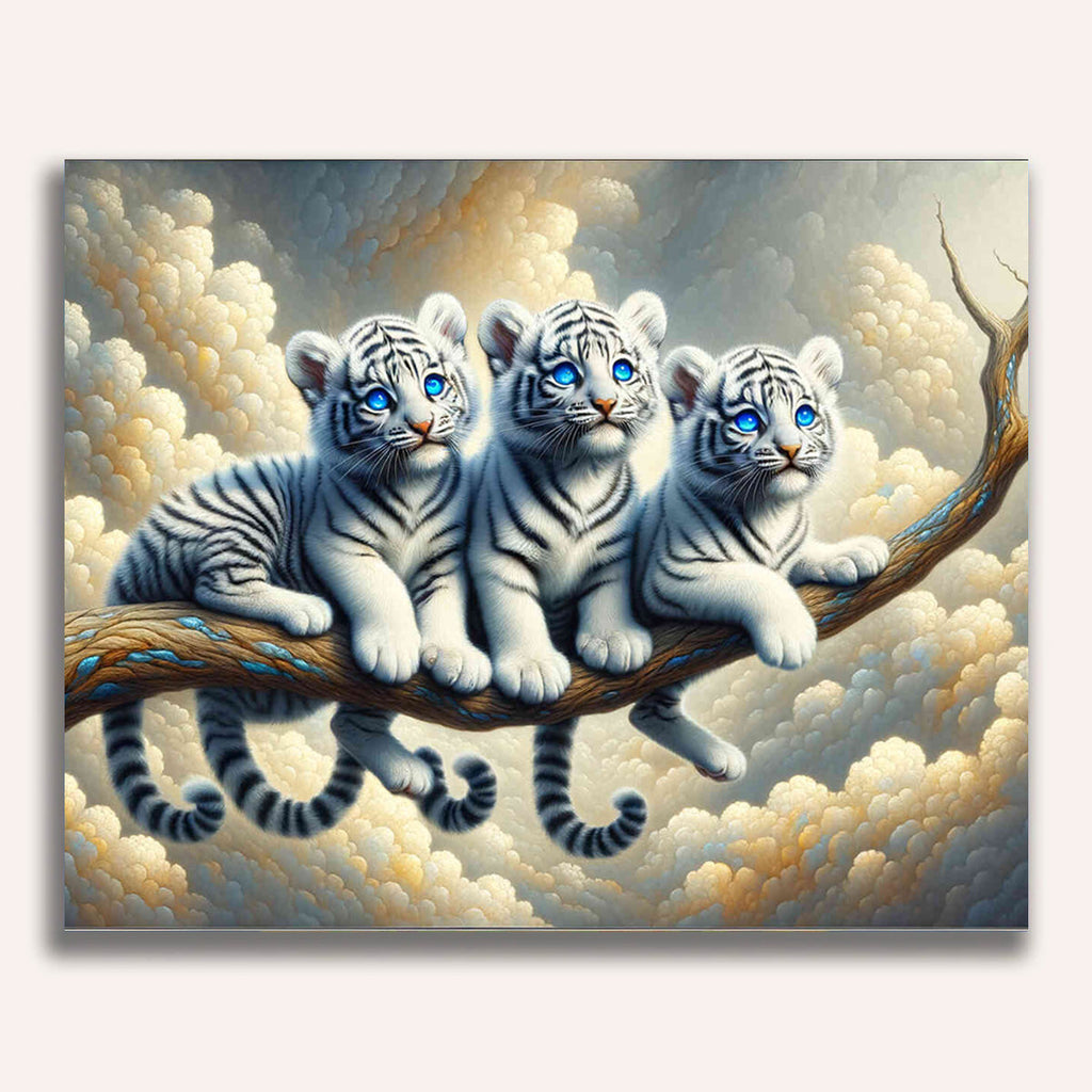 Paint by Numbers - Three tigers, branch