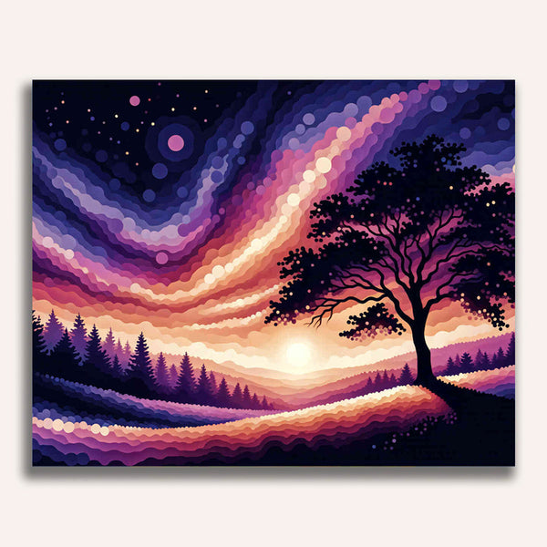 Paint by Numbers - Tree Silhouette in Evening Red