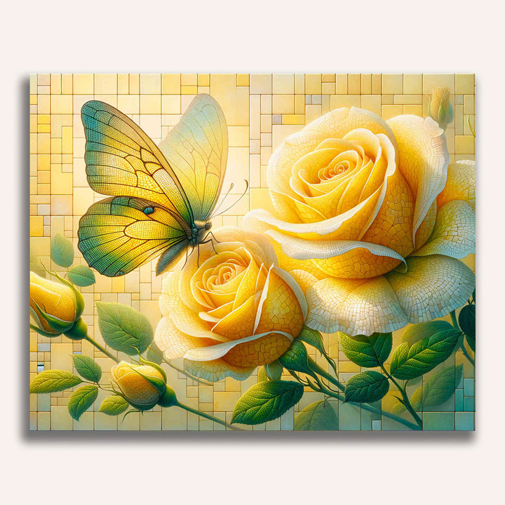 Paint by Numbers - Two Yellow Roses Butterfly