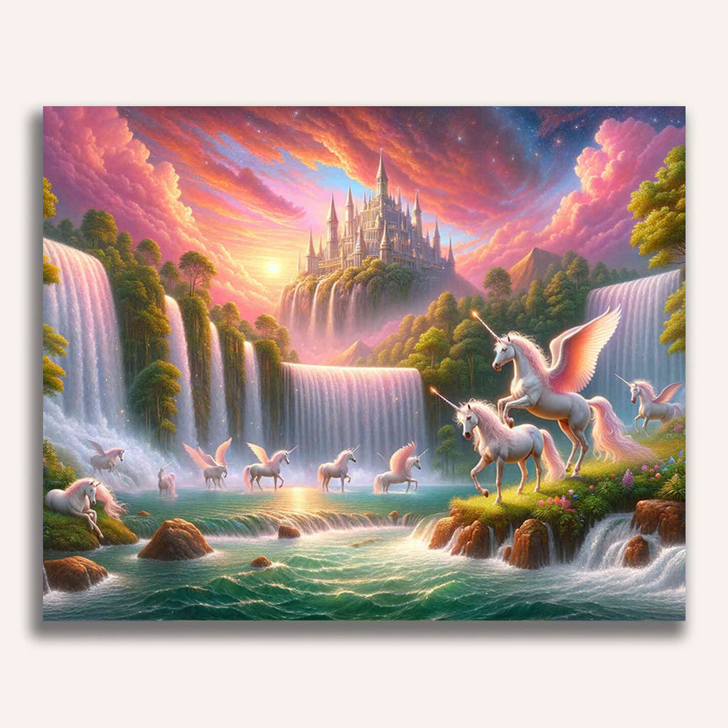 Paint by Numbers - Unicorn Family Waterfall