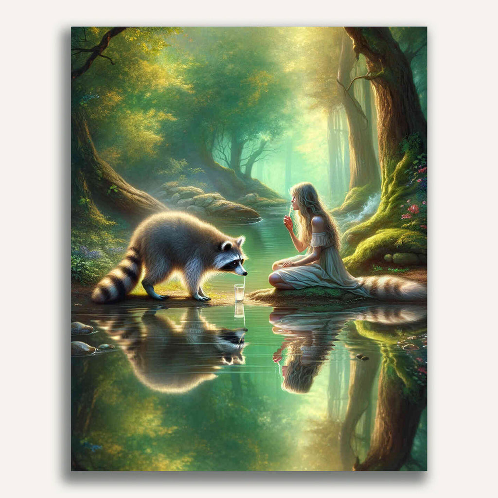 Paint by Numbers - Raccoon, mirror image woman