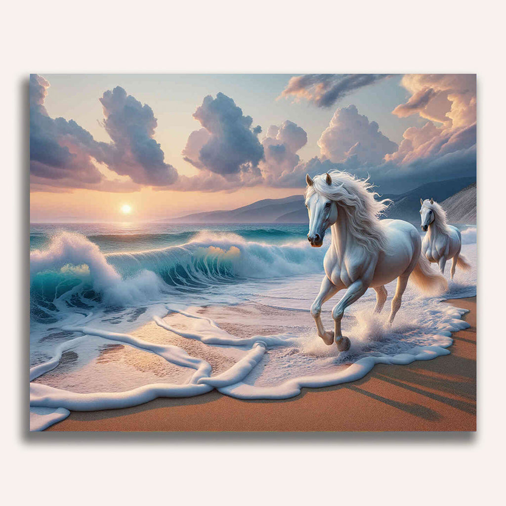 Paint by Numbers - White horses by the sea