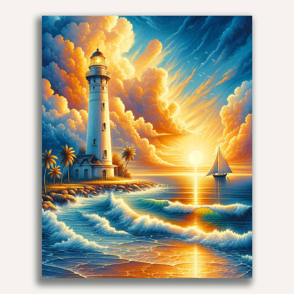 Paint by Numbers - White lighthouse, sunset