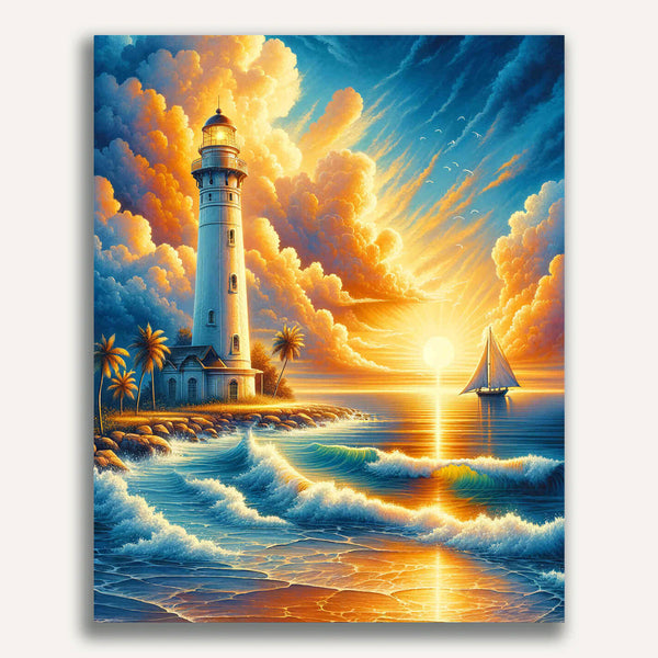 Paint by Numbers - White lighthouse, sunset