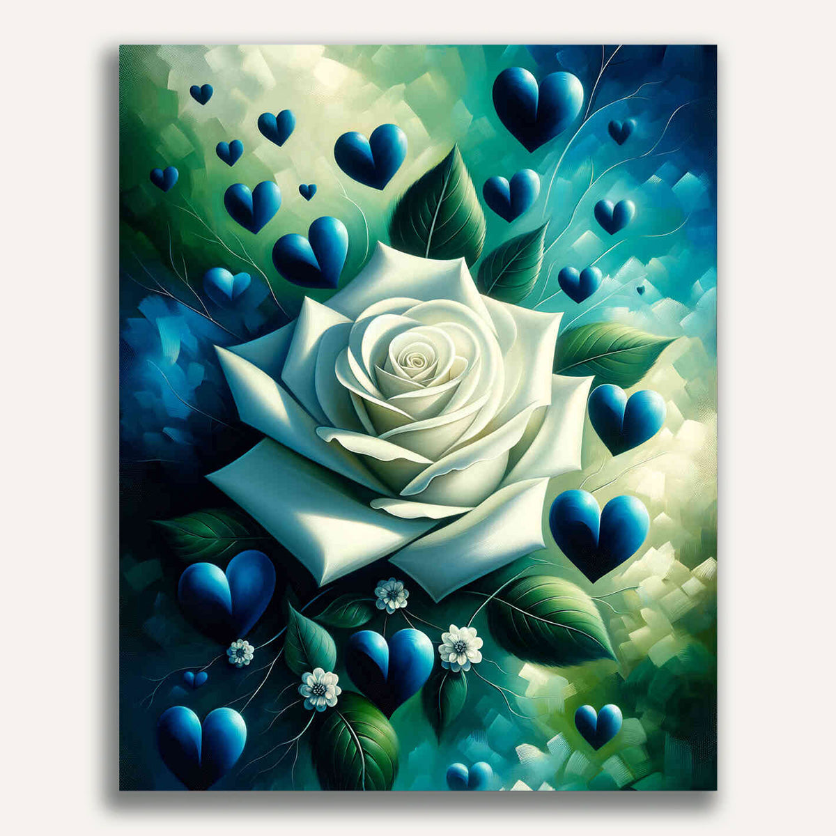 Paint by Numbers - White Rose Blue Hearts