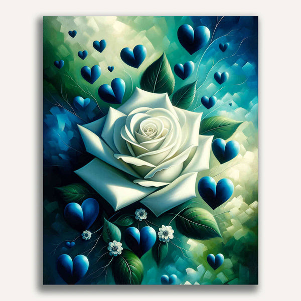 Paint by Numbers - White Rose Blue Hearts