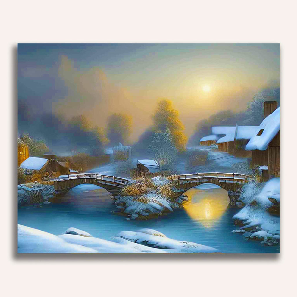 Paint by Numbers - Winter village at sunset