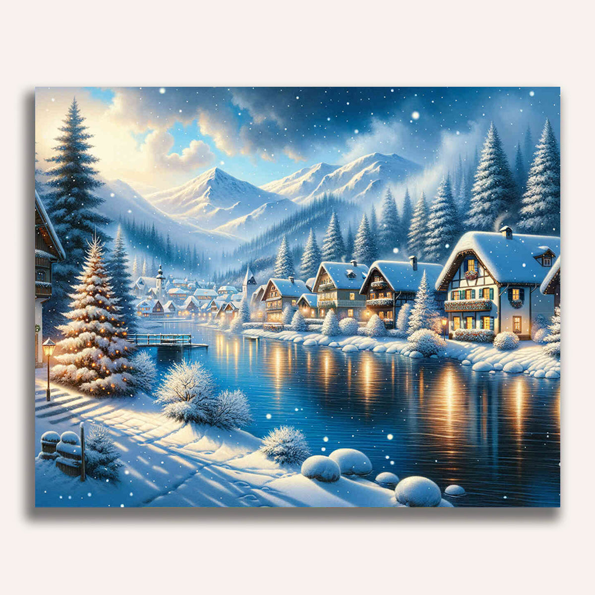 Paint by Numbers - Winter village on the river