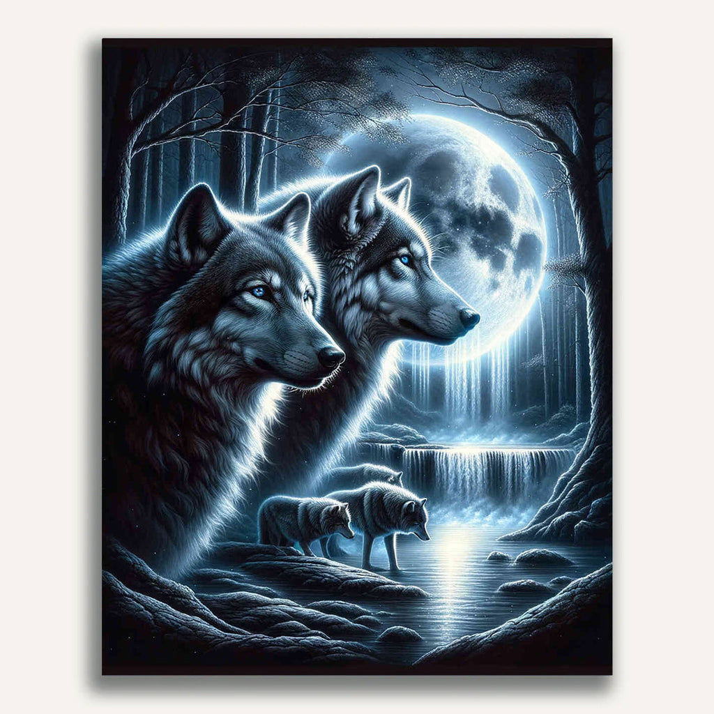 Paint by Numbers - Wolf Couple by Moonlight