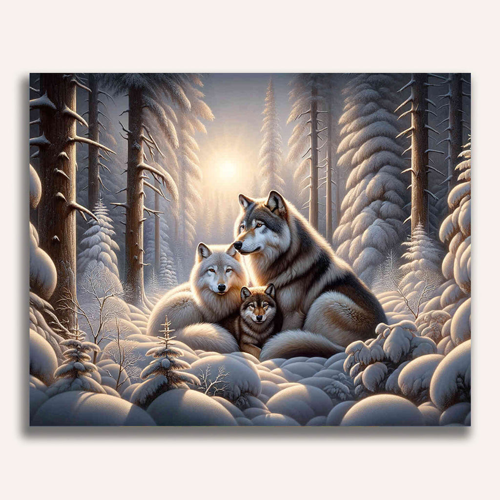Paint by Numbers - Wolves cuddle, parent and child
