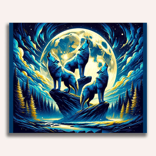 Paint by Numbers - Wolves howl full moon