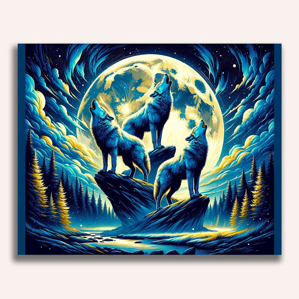 Paint by Numbers - Wolves howl full moon