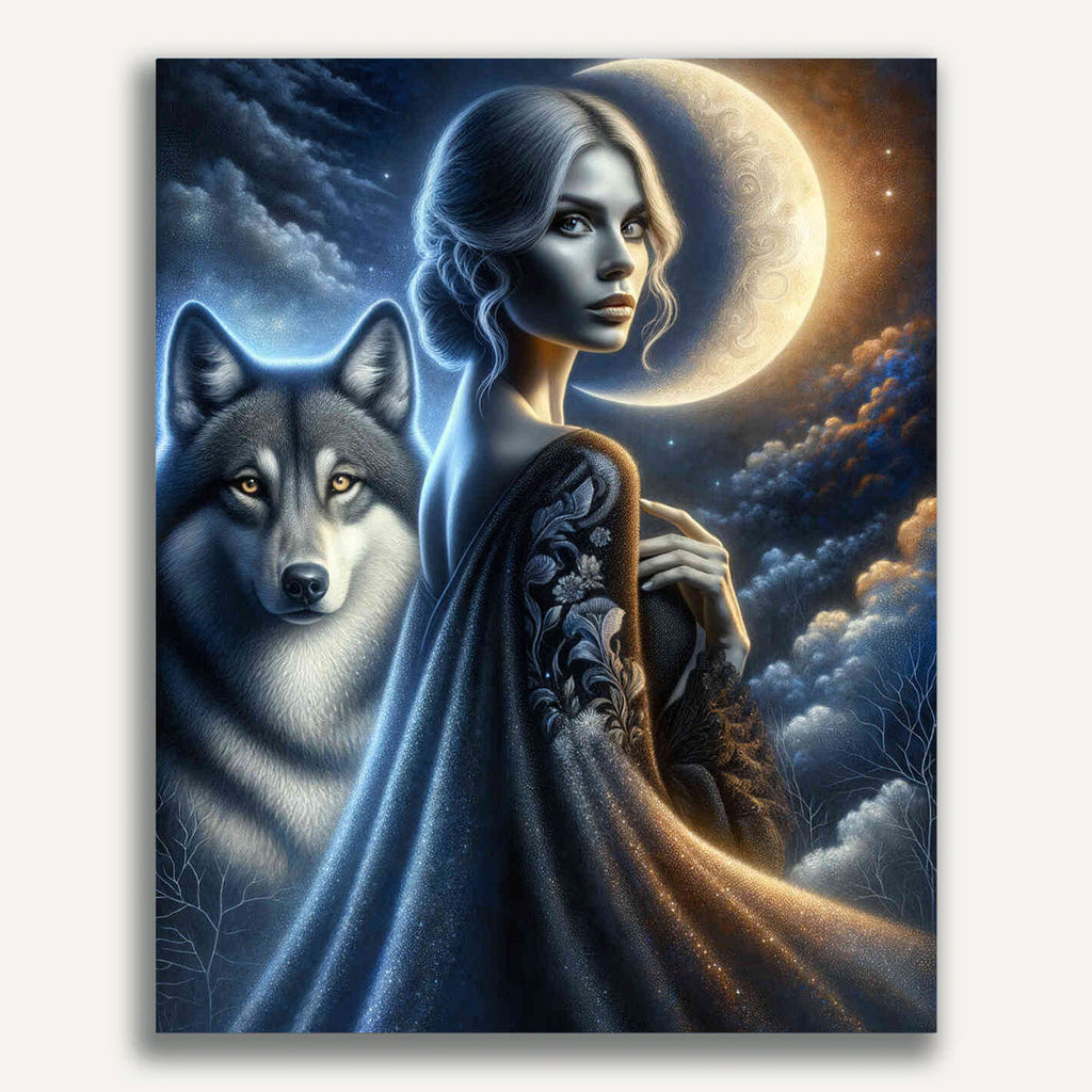 Paint by Numbers - Wolf with woman in black