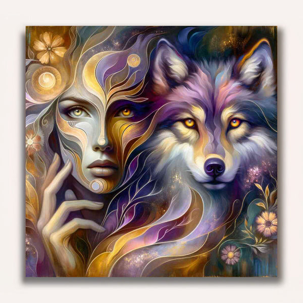 Paint by Numbers - Woman and Wolf Face