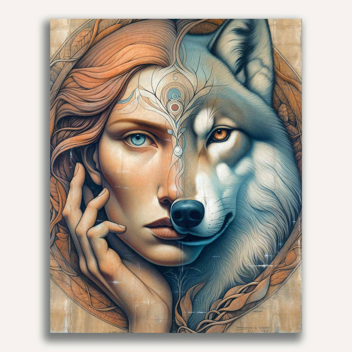 Paint by Numbers - Woman and wolf, faces