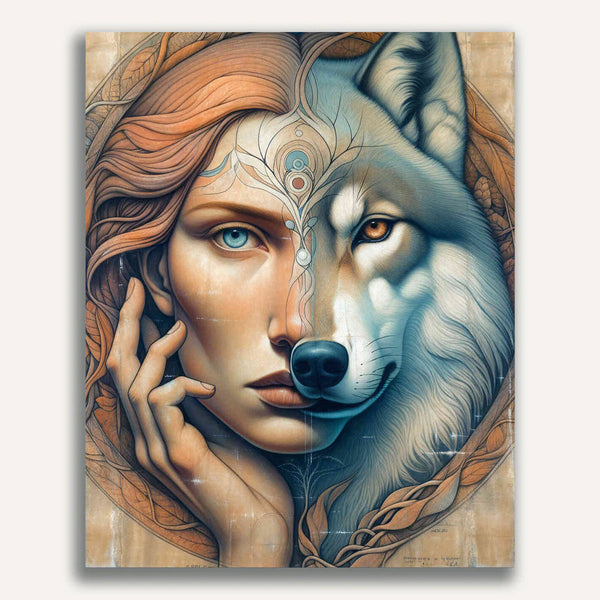Paint by Numbers - Woman and wolf, faces