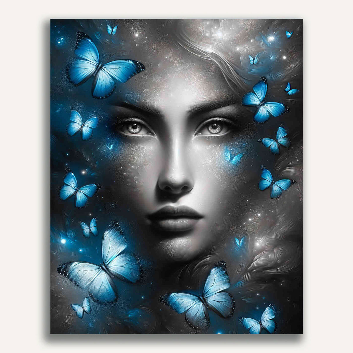 Paint by Numbers - Woman, blue butterflies