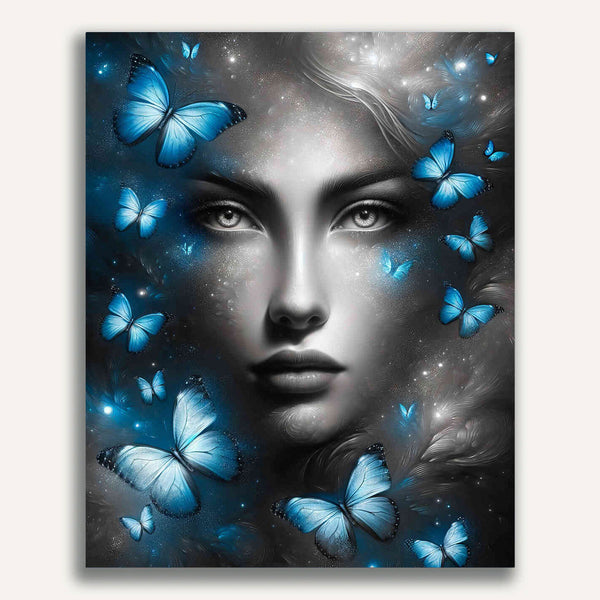 Paint by Numbers - Woman, blue butterflies