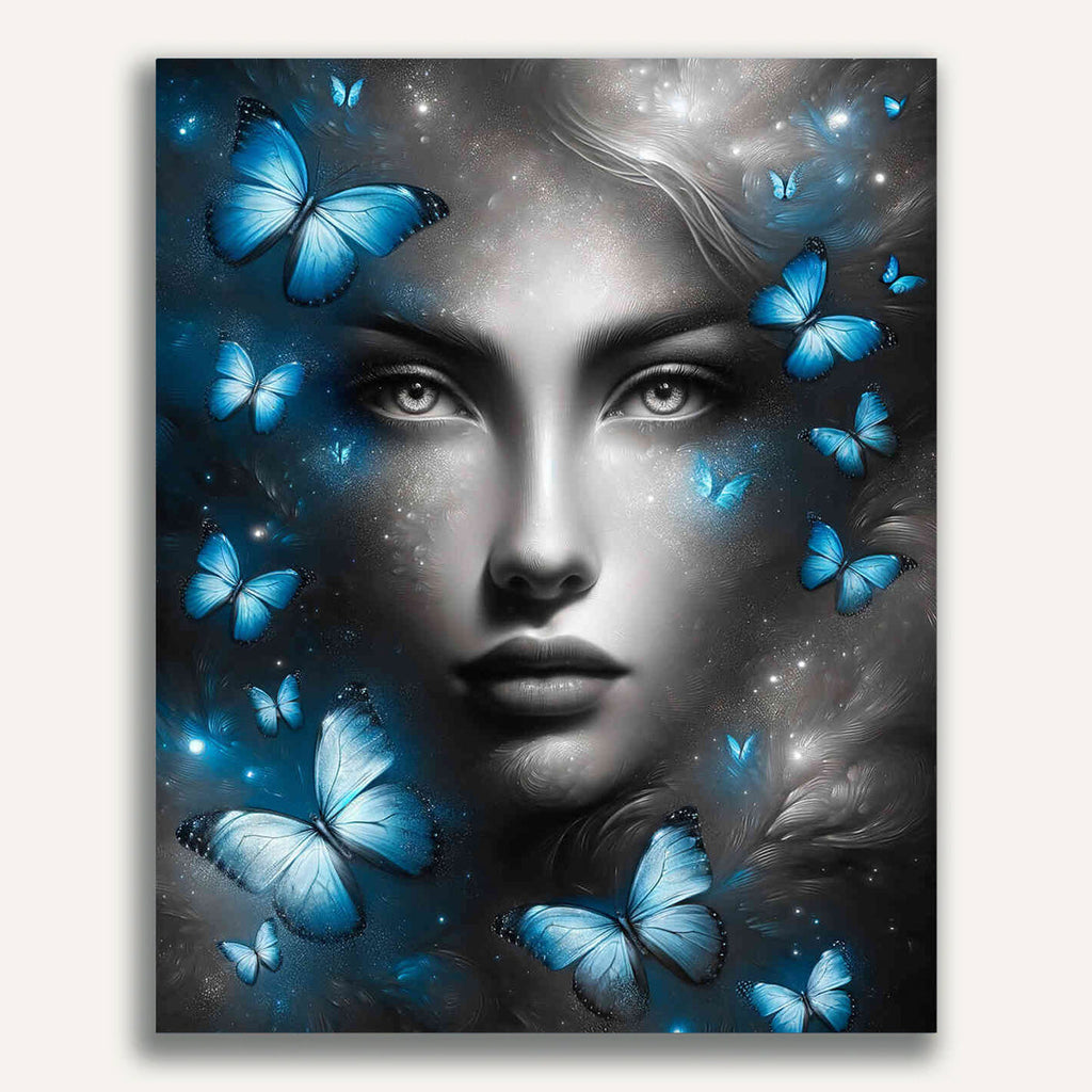 Paint by Numbers - Woman, blue butterflies